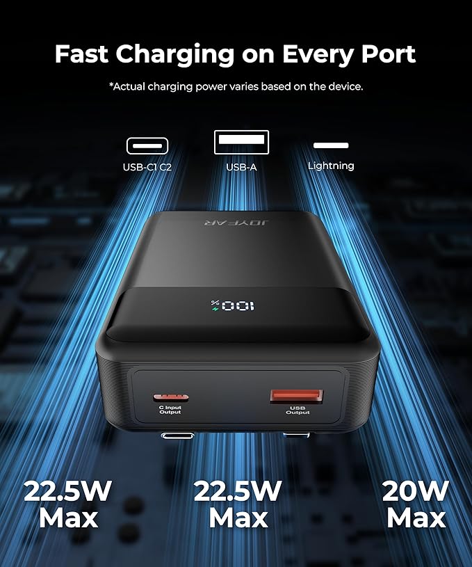 Portable-Charger-Power-Bank Travel Essentials Battery Pack USB C 30000mAh Built in Cable 22.5W Phone Fast Charging Powerbank Compatible with iPhone 16 15 14 13 12 11 iPad Samsung Google (Black)
