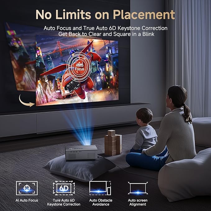 4K Projector with Netflix& Dolby Audio, 1200ANSI Auto Focus&6D Keystone Kogata Smart Projector with Built in Apps Outdoor Movie Proyector with WiFi 6 Bluetooth for Home Theater UPGRADE