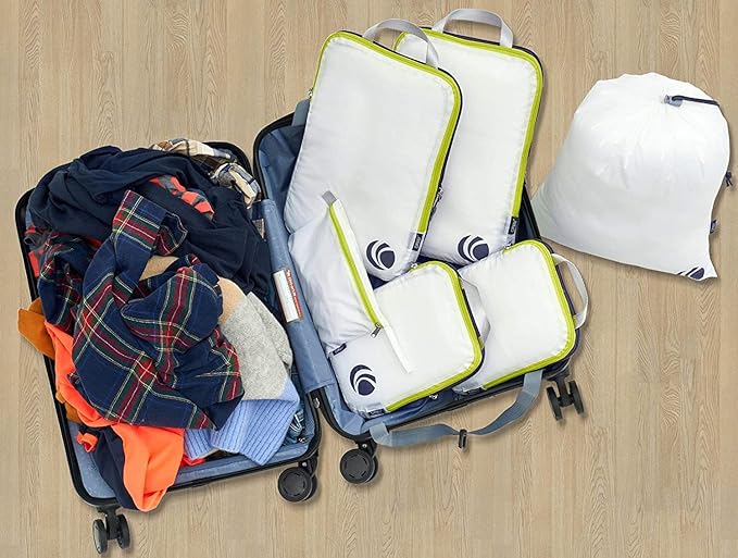 Cipway Compression Packing Cubes Set, Ultralight Expandable Travel Packing Organizers for Carry on Luggage (White 6pcs)