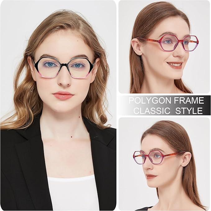 EYEURL 4-Pack Reading Glasses for Women Blue Light Blocking Computer Glasses Vintage Design Diamond Shaped Frame Readers for Women Men Anti Glare Filter Lightweight Spring Hinge Eyeglasses,2.0