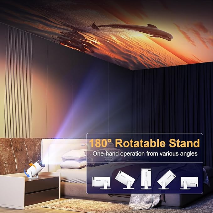 Mini Projector with Latest Android 13 - 2025 Portable Movie Projector with WiFi 6 Bluetooth 5.2: Built-in Apps, 4K/1080P Support, Auto Keystone, 180° Rotatable, 40"-130" Big Screen Video Projector