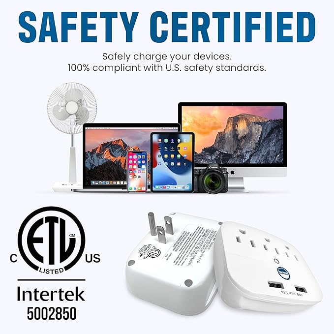 Cruise Approved Power Strip - Non Surge Protector for Cruise Ship with 2 USB Outlets - Cruise Ship Essentials 2025 for Carnival, Princess, Norwegian, Holland America, MSC & Major Cruise Lines (White)