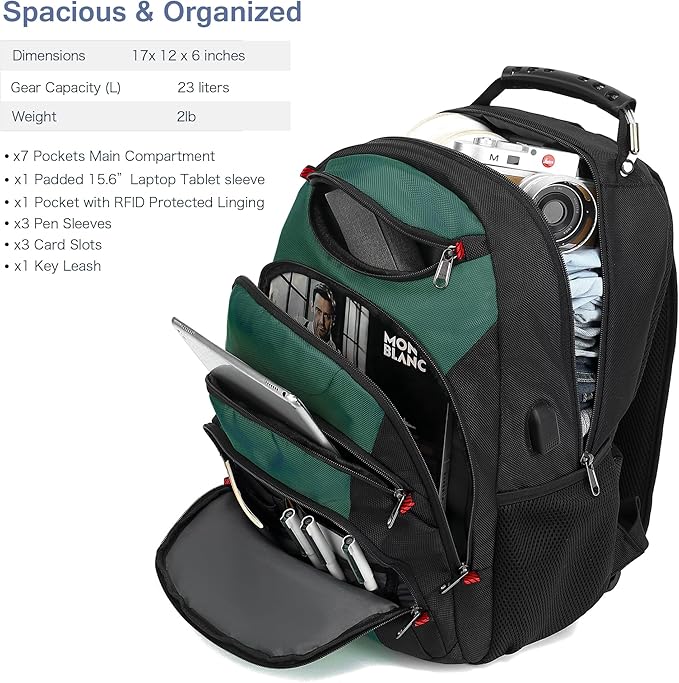 Boavan Laptop Backpack for men, 15.6 inch Laptop Bag with USB Port, Waterproof Travel Work Backpack Purse, Anti-Theft Teacher Nurse Doctor Casual Bookbags Office Business backpack，Deep Juniper Black