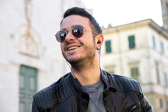 LUDOS Clamor Wired Earbuds in-Ear Headphones, 5 Years Warranty, Earphones with Microphone, Noise Isolating Ear Buds, Memory Foam for iPhone, Samsung, School Students, Kids, Women, Small Ears - Purple