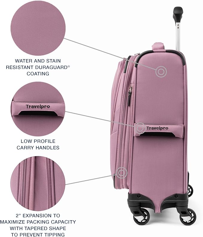 Travelpro Maxlite 5 Softside Expandable Carry on Luggage with 4 Spinner Wheels, Lightweight Suitcase, Men and Women, International, Orchid Pink Purple, Carry on 19-Inch