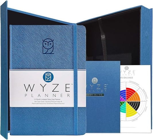 Undated Daily Planner – 1-Year B5 Productivity Organizer with Two-Page Weekly Spread, Goal Setting, Habit Tracker, Weekly & Monthly Pages – Hardcover Time Management Notebook (Blue)