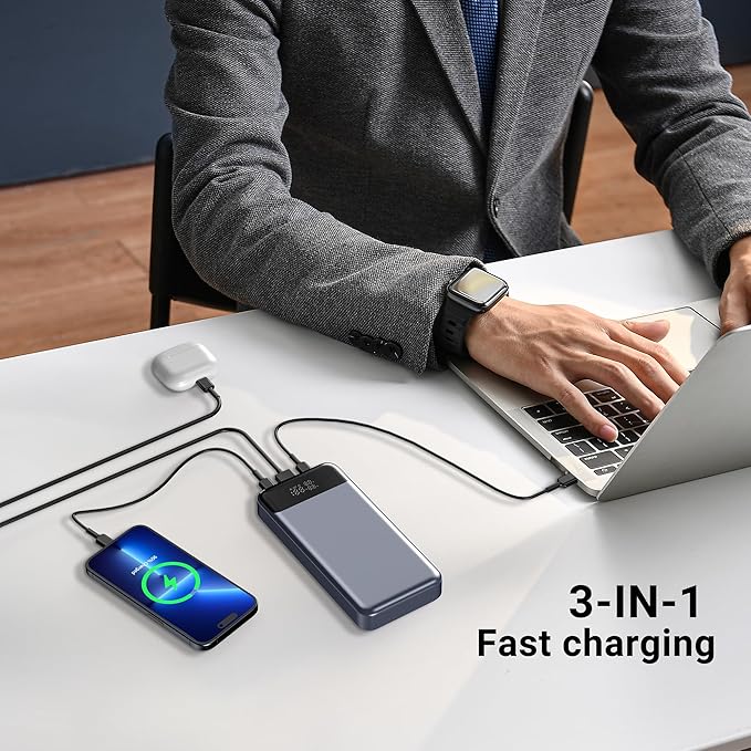 280W Power Bank, 24,000mAh 3-Port Laptop Portable Charger(88.8Wh), Digital Display, Compatible with MacBook Pro/Air, iPhone 16/15/14/13 Series, Vision Pro, Samsung, SteamDeck, Dell, AirPods, Tablet