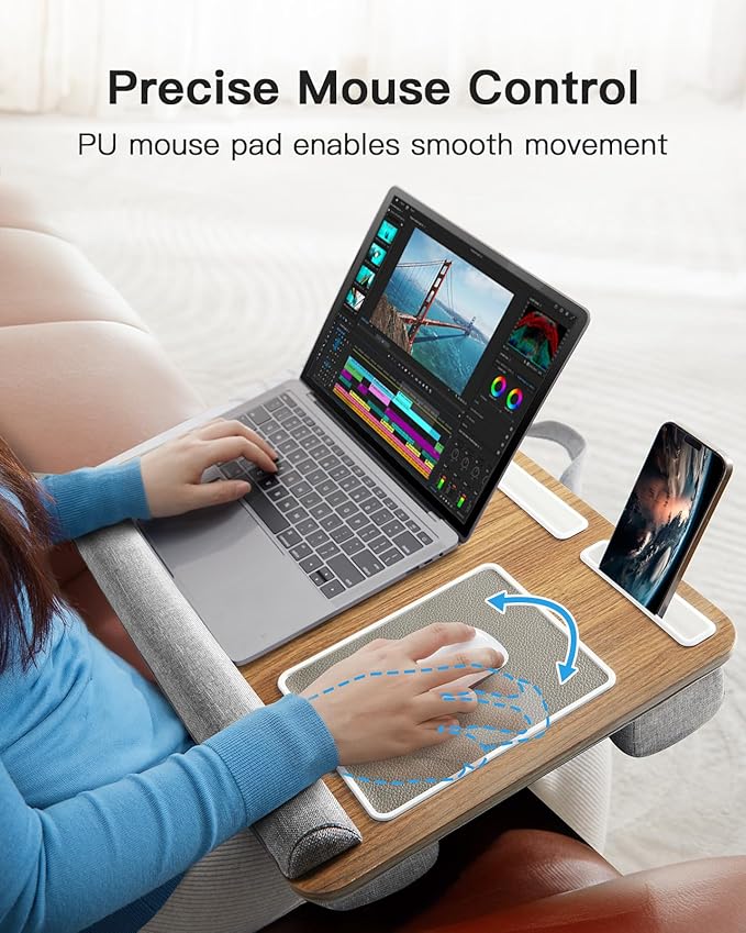 HUANUO Lap Desk - Fits up to 17 inches Laptop Desk, Built in Mouse Pad & Wrist Pad for Notebook, MacBook, Tablet, Laptop Stand with Tablet, Pen & Phone Holder - HNLD6