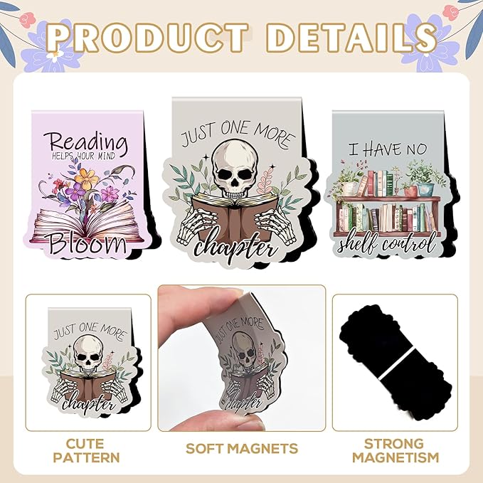 Bookish Magnetic Bookmark Gifts - 8Pcs Book Lovers Bookmarks Magnetic Book Mark Magnets Cat Flower Book Mark Magnet Vintage Bookmark Page Markers Clip for Women Reading Students Teachers