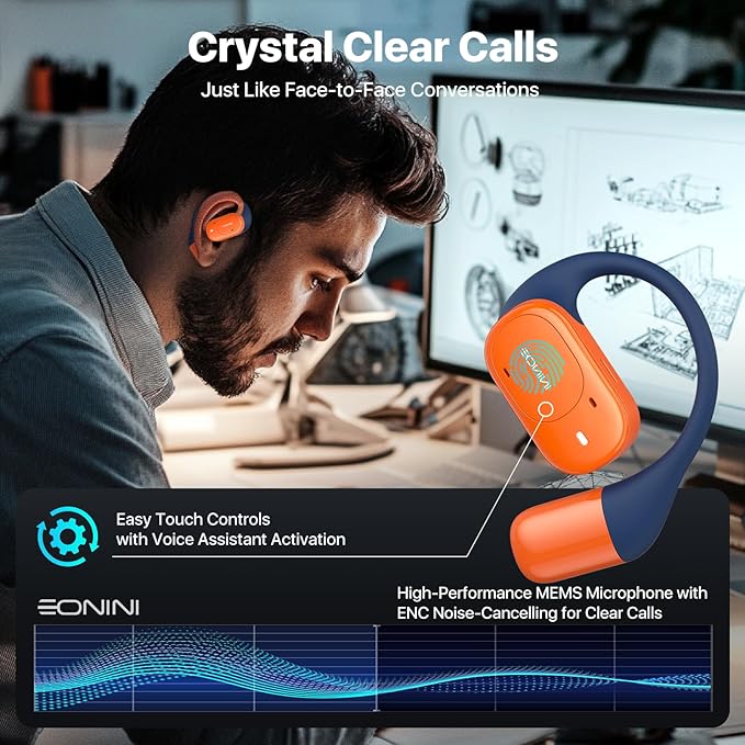 2025 Open Ear Earbuds Wireless Bluetooth Headphones, Earhook Sports Earphones with Mic, 40Hrs Playtime, Smart Digital Display, IPX5 Waterproof for Running, Gym, Cycling(Orange)