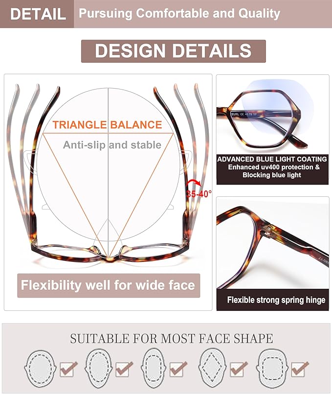 EYEURL 4-Pack Reading Glasses for Women Blue Light Blocking Reading Glasses Vintage Design Diamond-Shaped Frame Spring Hinge Readers for Women Men Anti Glare Filter Lightweight Eyeglasses,2.0