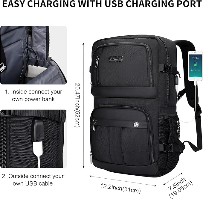 WITZMAN Carry on Travel Backpack for Men Women Laptop Backpack with USB Charging Port Airline Approved(B683 Classic Black)