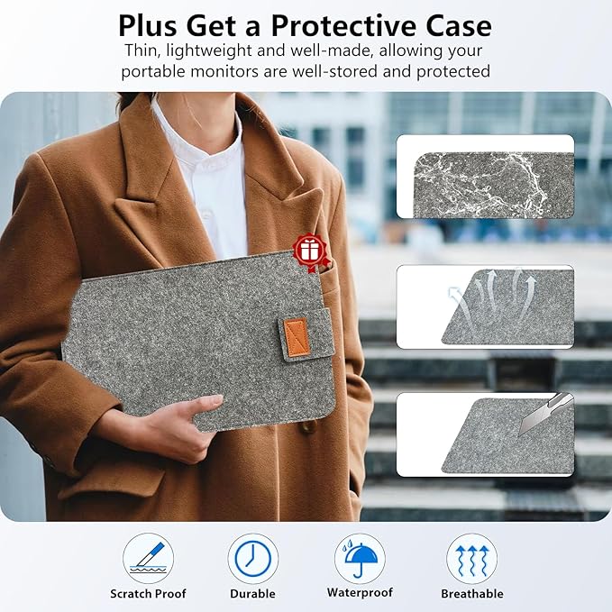 InnoView Portable Monitor Touchscreen 15.6" 1080P 10-Point Touch Screen Monitor Portable with Protective Sleeve Built-in Stand, 1200:1 HDMI USB C Travel Monitors for Laptop, PC, Phone