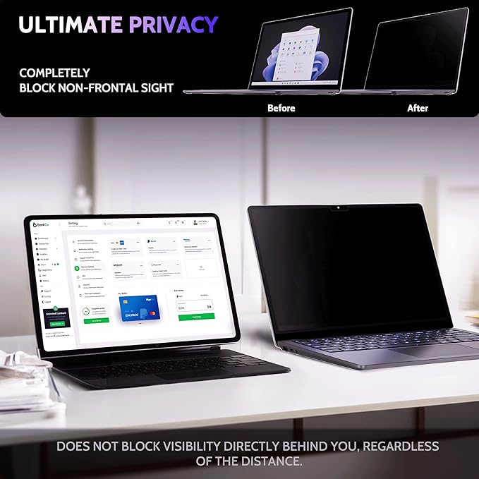 Privacy Screen for 13.5 Inch Surface Laptop 6/5/4/3/2/1, MagicSuction™ Removable Anti Spy Black Protector, Glare Blue Light Filter for Microsoft Laptop Computer Monitor