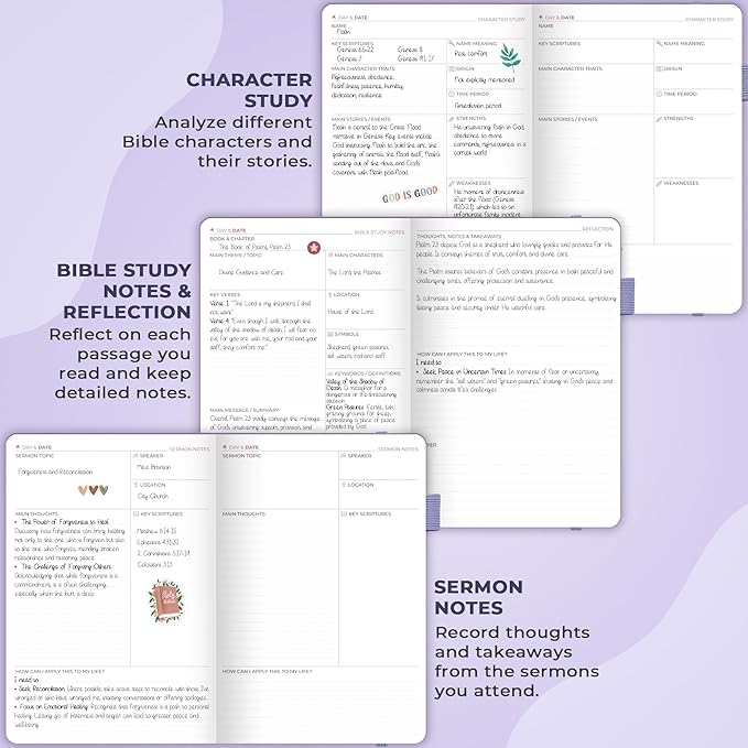 Clever Fox Bible Study Journal – Church Notes Notebook – Note Taking & Journaling Kit – Faith Based Religious Gifts & Accessories (Lavender)