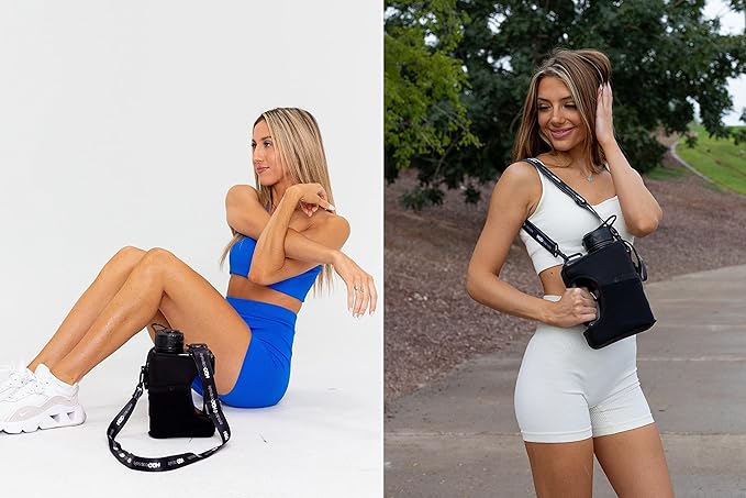 H2O Capsule Half Gallon Cube Square Water Bottle value pack - 2.2L Water Bottle with Strap, 2 Storage Sleeves, Straw Lid – BPA Free Reusable Sports Water Jug with Handle, (68 Ounce)