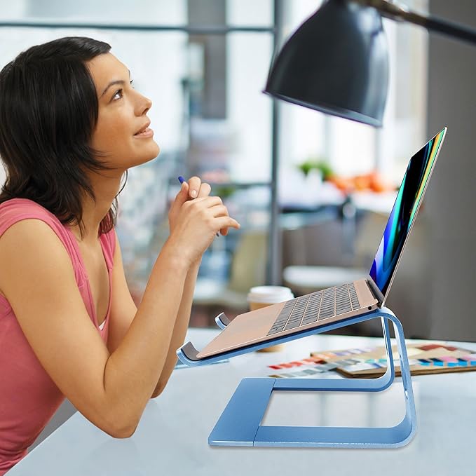 Ergonomic Aluminum Laptop Mount - Detachable Riser Stand Compatible with MacBook Pro/Air HP Lenovo Samsung Dell, All 10-17.3" Laptops (Sky Blue)