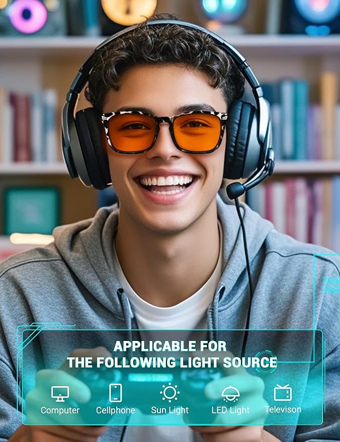 TIJN Blue Light Blocking Glasses for Computer, TV, Gaming Improve Sleep by Naturally Producing Melatonin for Women Men, Orange Lens