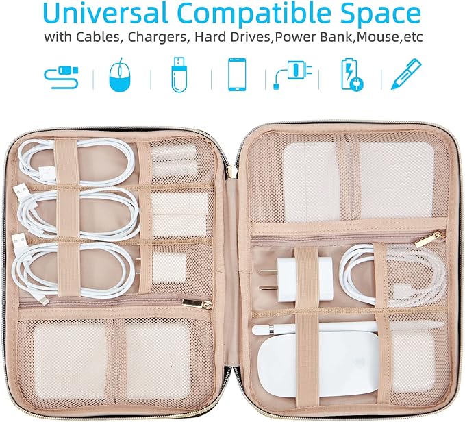 NISHEL Travel Cord Organizer Case, Tech Electronic Bag, Essentials for Charger, Cable, Phone, Hard Drive, USB, SD Card, Black