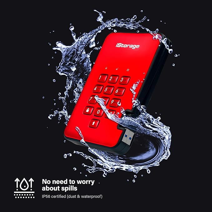 iStorage diskAshur2 SSD 1TB Red | Secure portable solid state drive | Password protected | Dust & water resistant | Hardware Encryption