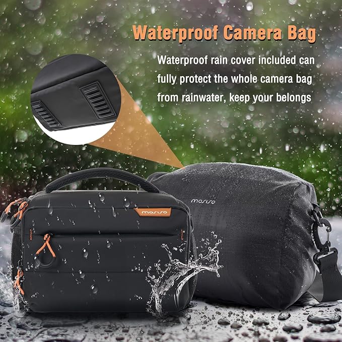 MOSISO Small Camera Bag for Photographers,Compact Camera Shoulder Bags for DSLR/SLR/Mirrorless Cameras,Waterproof Crossbody Padded Photography Bag with Rain Cover for Canon/Nikon/Sony, Black