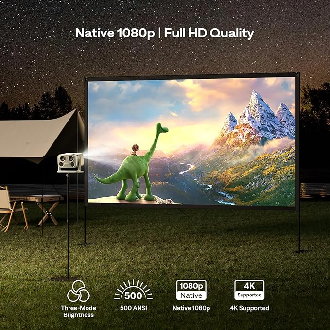 Aurzen BOOM mini Google TV 4K Supported Smart Projector with WiFi and Bluetooth, Outdoor & Home Movie Projector with 20W Speakers DoIby Audio, Real-Time Focus & Keystone, 500 ANSI Lumens, Green