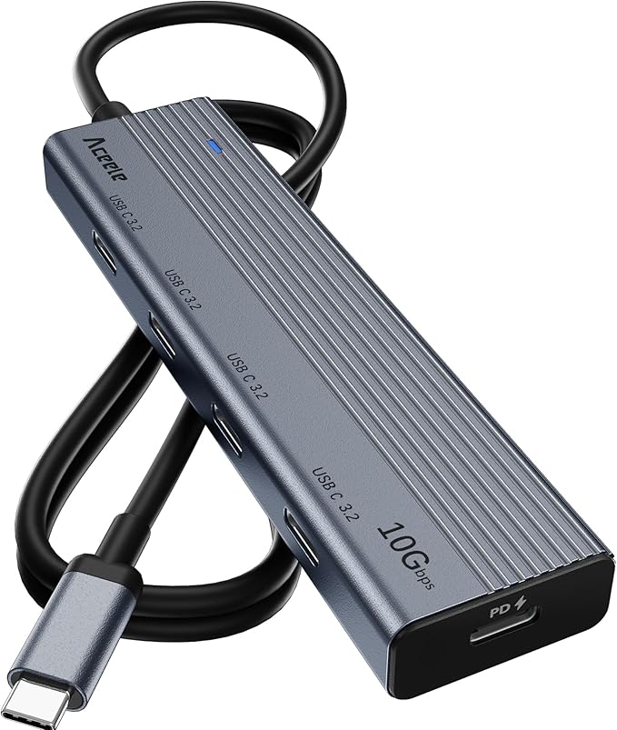 Aceele 10Gbps USB C Hub Splitter with 4*USB-C 3.2, 100W PD Charging Port, USBC to USBC Hub Multiport Adapter for MacBook Pro, iMac, iPad, iPhone 15 Pro and More(Not Support Extend Monitor)