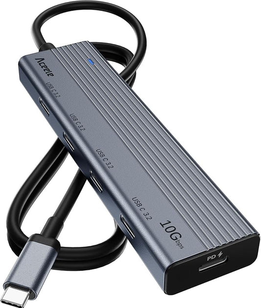 Aceele 10Gbps USB C Hub Splitter with 4*USB-C 3.2, 100W PD Charging Port, USBC to USBC Hub Multiport Adapter for MacBook Pro, iMac, iPad, iPhone 15 Pro and More(Not Support Extend Monitor)