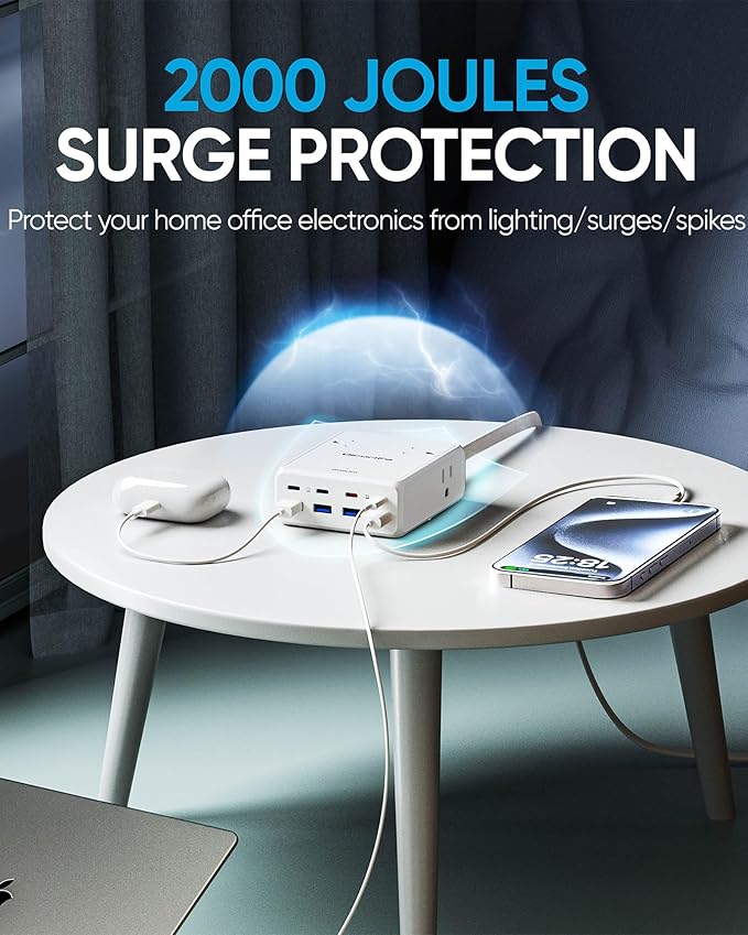 230W USB Power Strip, 5FT Flat Plug Extension Cord with 4 AC Outlets 8 USB Ports(4 USB C&4 USB A), 2000 Joules Surge Protector, Multiple USB Outlet Strip, Home Office Dorm Travel Essentials