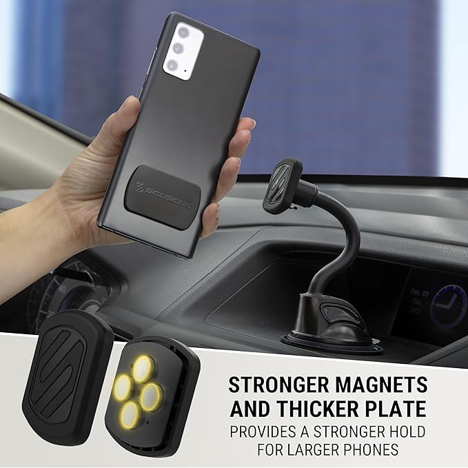 Scosche MXWDL Magnetic Cell Phone Holders for Your Car Dash/Windshield, Suction Cup Phone Holder Car Mount with Extra Strong Magnet, Thick Metal Plate Compatible with iPhone, Samsung and More, 2 Pack