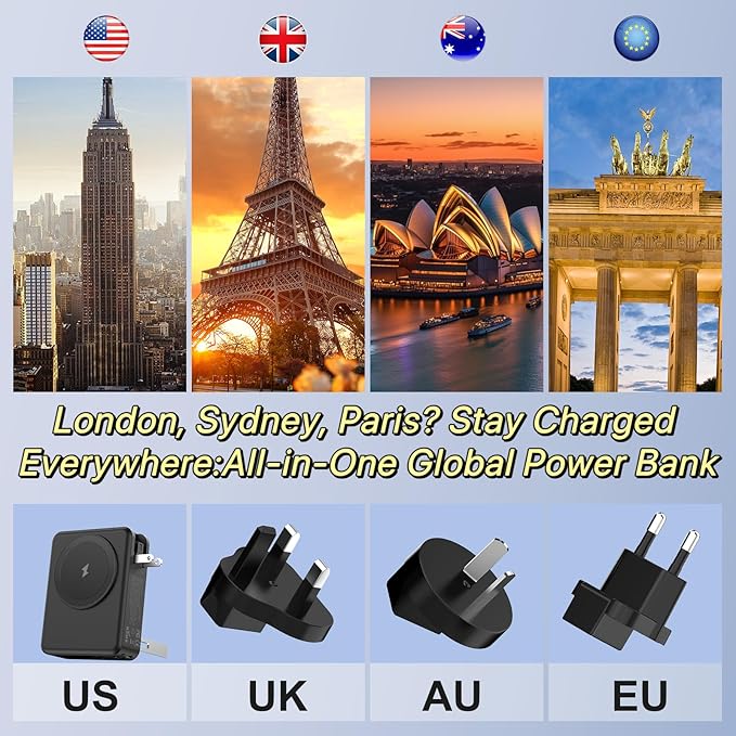 for Magsafe Battery Pack, 10000mAh Magnetic Portable Charger with USB C Cable, Travel Power Bank with Wall Plug Charger Block,Wireless Power Bank for iPhone 16/15/14/13/12/11 Series,Google,Galaxy