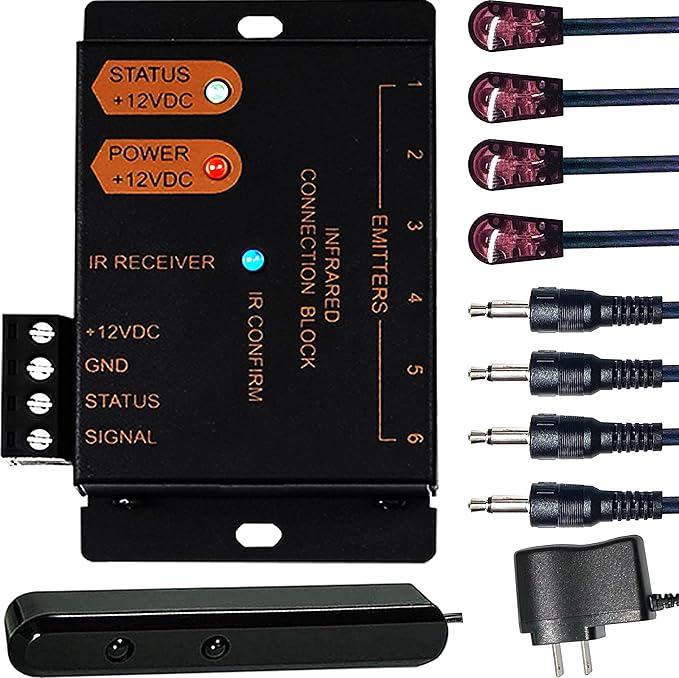 IR Repeater Kit, ir Repeater System, IR Remote Control Extender,Control 1 to 18Devices.Supports up to 100 Feet, Dual Sensors Receiver