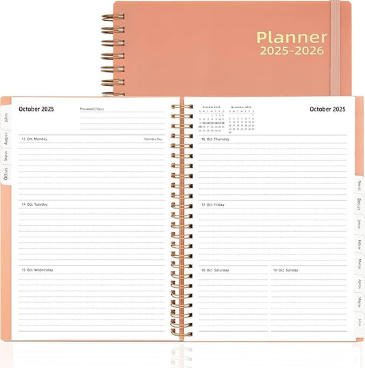 Day Planner 2025-2026, Jul.2025-Jun.2026, 6.2" x 8.4", 2025 Planner Weekly and Monthly, 2025 Agenda Planner with Tabs & Pocket, 100GSM Thick Paper, Pink