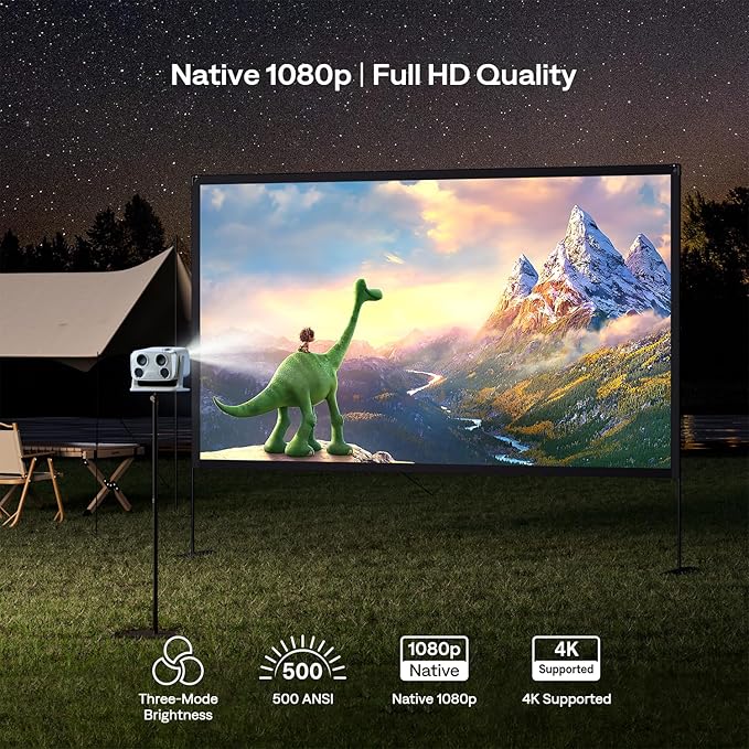 Aurzen BOOM mini Google TV 4K Supported Smart Projector with WiFi and Bluetooth, Outdoor & Home Movie Projector with 20W Speakers DoIby Audio, Real-Time Focus & Keystone, 500 ANSI Lumens, Blue