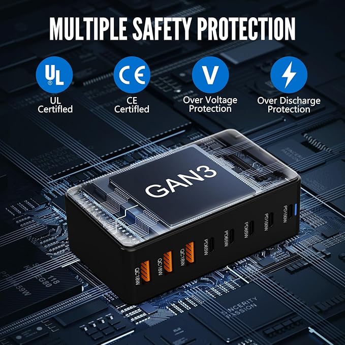 USB C Charger Block Charging Station 440W GAN3, 100W Laptop Charger Multi Port Charging Station 8 Port Hub Brick Compatible with Laptops, MacBook, iPhone, iPad, Samsung, Google, Watch, Earbuds etc