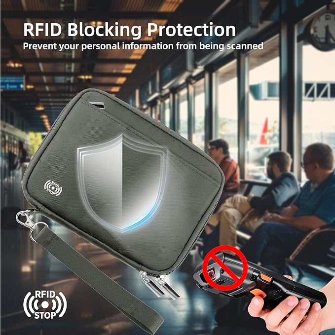 WALNEW Passport Holder Family for 4, RFID Blocking Travel Wallet Women Men, Lightweight Zipper Document Organizer Pouch Bag Credit Cards Case Cover for Travelling, Gray