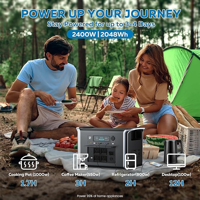 Portable Power Station 2400W - 2048Wh LiFePO4 Battery Solar Generator 2 Hr Fast Charge for Outdoor Camping RV Home Backup Power