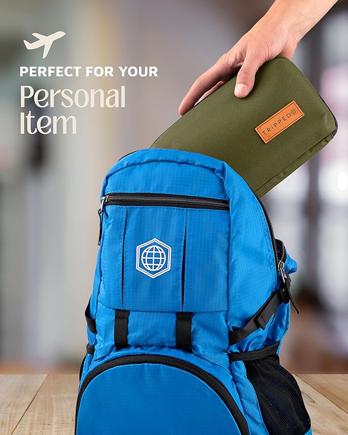 Tech Bag Organizer - Small Electronics Organizer Pouch for Travel - Premium Travel Case with Leather Accents - Mesh Pocket for Cables, Cords and Chargers (Green)