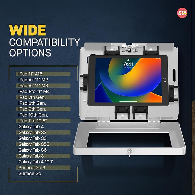 CTA Digital Wall Mount for iPad, iPad Pro, iPad Air, Tablet - White - 11" Screen Support