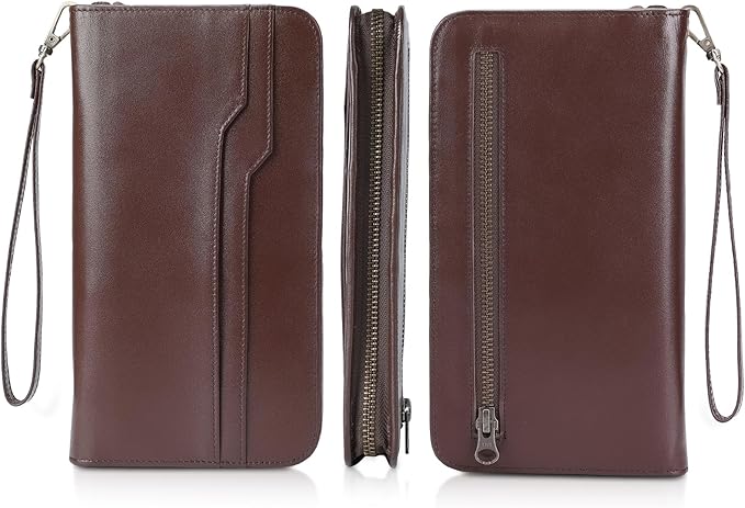 Polare Full Grain Leather Family Travel Passport Wallet and Documents Organizer RFID Blocking Case Holder Fits 6 Passports for Men and Women