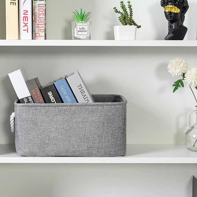 TheWarmHome Storage Bins - Medium 3 Pack Storage Baskets for Organizing Shelves | Fabric Storage Cubes Organizer for Linen Closet Nursery Home Decor Grey