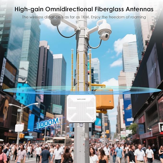 WAVLINK WiFi 7 BE5100 Outdoor WiFi Extender, Dual Band Long-Range Outdoor WiFi Repeater|Access Point|Mesh Router, POE Powered | IP67 Waterproof | 4 x 8dBi Antennas, 2.5 Gbps Ethernet, Up to 2800 sq.ft