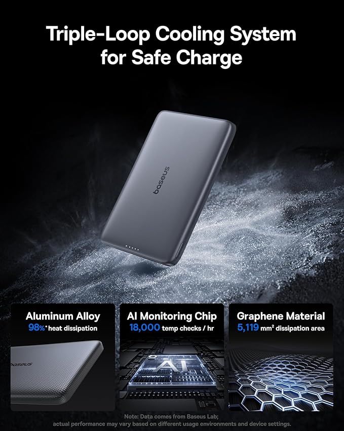 Baseus Picogo Magsafe Portable Charger, Qi2 15W 0.5" Ultra Slim 10000mAh Wireless Power Bank, 27W Fast Charging Magnetic Battery Pack with USB-C for iPhone 17 Pro Max/17 Pro/Air/16/15/14/13/12