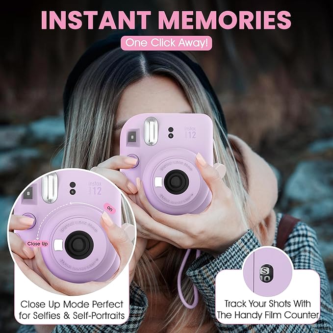 Fujifilm Instax Mini 12 Instant Camera Lilac Purple + Minimate Custom Designed Case + Fuji Instax Film 10 Sheets & Photo Album
