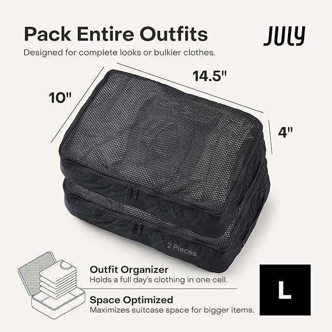 Packing Cells - 4 Set Packing Cubes Luggage Organizer Bags (S, M, 2 x L), Must-Have Suitcase Organizer for Travel, Road Trip & Camping Accessories, Stain-proof, Washable, 3 Sizes - Charcoal