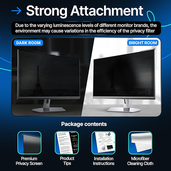 Acrylic 22 Inch Computer Privacy Screen Filter for Widescreen Computer Monitors - 19.3" x 12.5" (490 x 317mm) - Monitor Frame Hanging Type