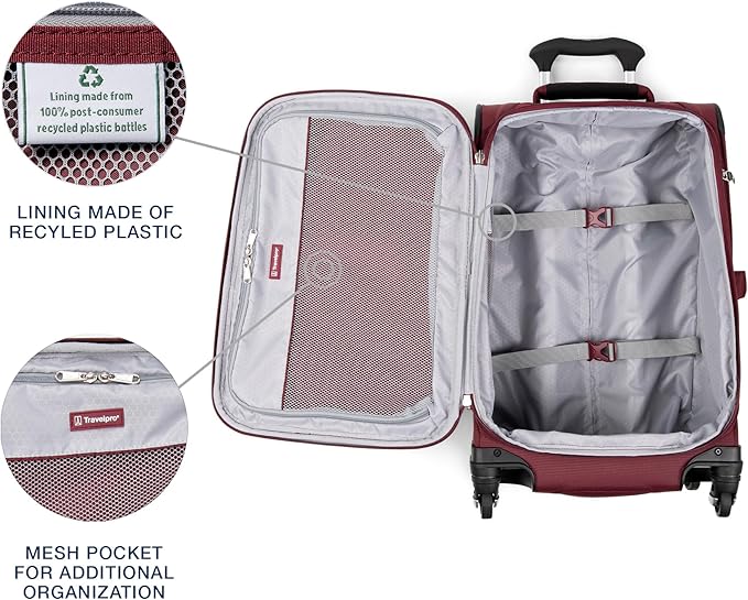Travelpro Maxlite 5 Softside Expandable Carry on Luggage with 4 Spinner Wheels, Lightweight Suitcase, Men and Women, Burgundy, Carry On 21-Inch