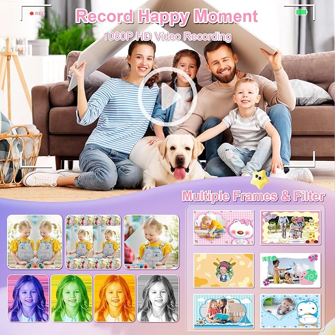 Kids Instant Print Camera - Christmas Birthday Gifts for Girls Boys, Instant Cameras That Print Photos for 4 5 6 7 8 9 10 Year Old Girl Birthday Gift with 32GB SD Card