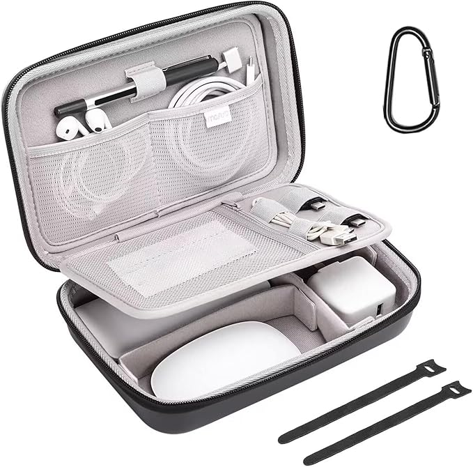 MOSISO Electronic Organizer Travel Case Compatible with MacBook Power Adapter, Compatible with Magic Mouse & Pencil, SD Card, USB Flash Disk with 4 Modular Insert & 2 Cable Tie & Snap Hook, Black