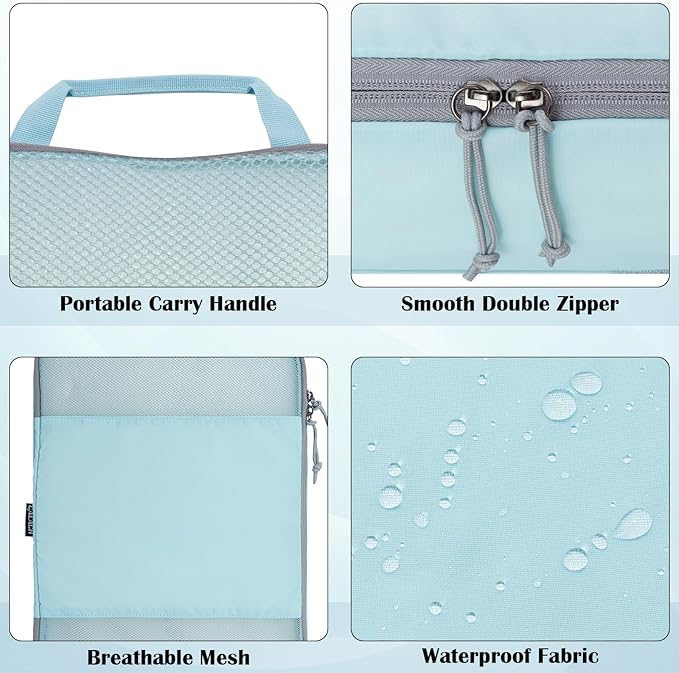 Compression Packing Cubes for Travel Essentials, 2 Set Expandable Compression Bags for Travel Packing Cubes for Suitcase Luggage Organizer Bags, Blue Mesh